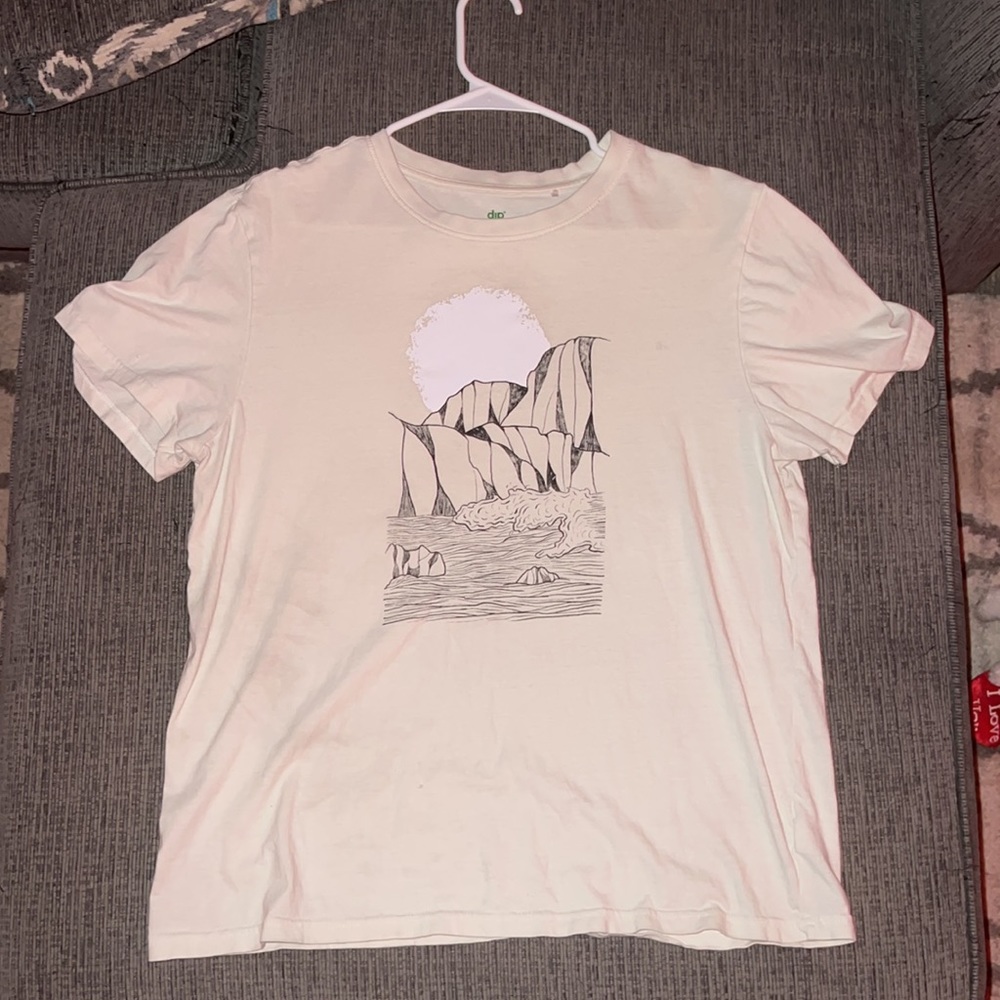 Large Men Dip Cream Color Graphic Scenery Short Sleeve T-Shirt